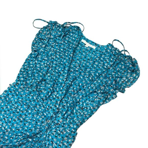 ❤️ VERONICA BEARD Samara Floral Print SILK chiffon blue Ruched Maxi Dress size 4 - Picture 5 of 10